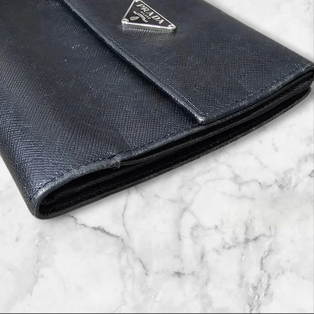 Prada Milano Saffiano Leather Compact Bifold Black Wallet